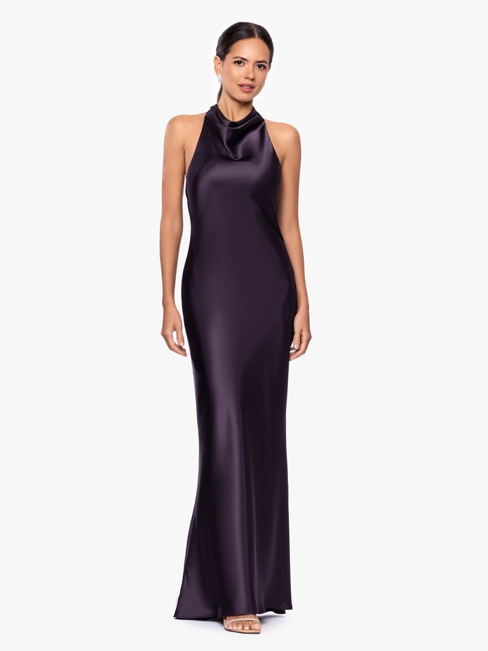 Betsy and Adam "SHANNON" SATIN HALTER NECKTIE DRESS